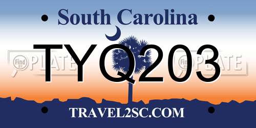 TYQ203 South Carolina License Plate
