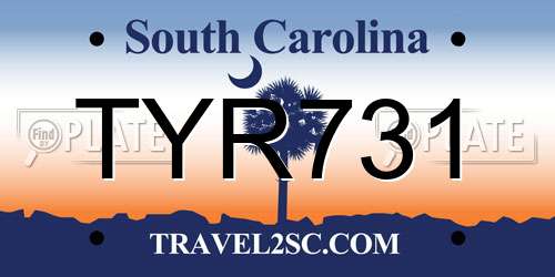 TYR731 South Carolina License Plate