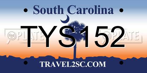 TYS152 South Carolina License Plate