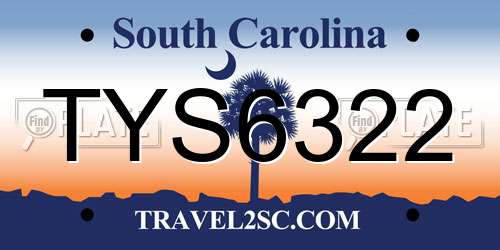 TYS6322 South Carolina License Plate