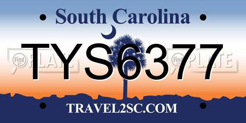 TYS6377 South Carolina License Plate
