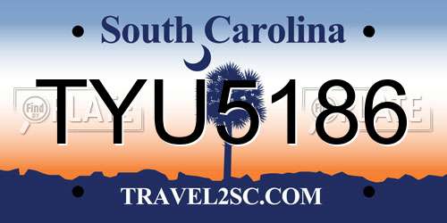 TYU5186 South Carolina License Plate