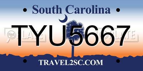 TYU5667 South Carolina License Plate