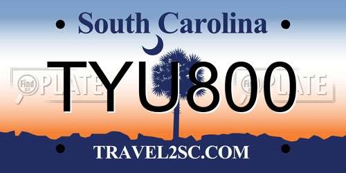 TYU800 South Carolina License Plate