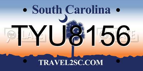 TYU8156 South Carolina License Plate