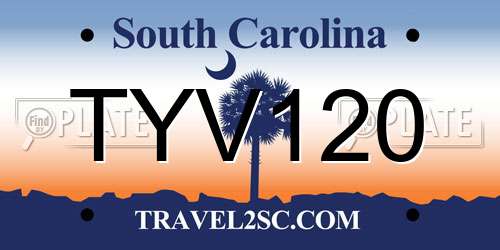 TYV120 South Carolina License Plate