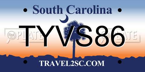 TYVS86 South Carolina License Plate
