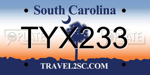 TYX233 South Carolina License Plate