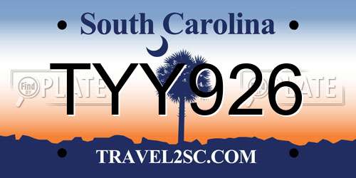 TYY926 South Carolina License Plate