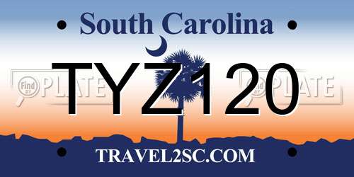 TYZ120 South Carolina License Plate