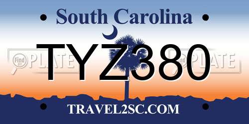 TYZ380 South Carolina License Plate