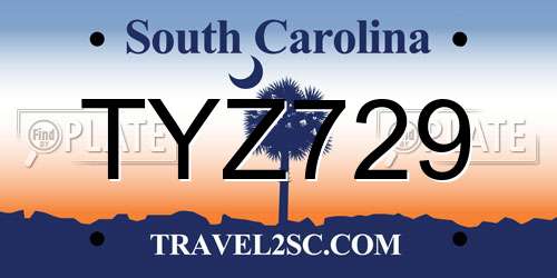 TYZ729 South Carolina License Plate