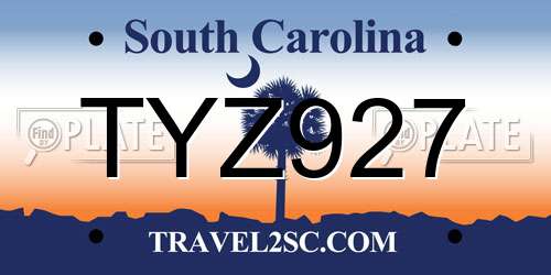 TYZ927 South Carolina License Plate