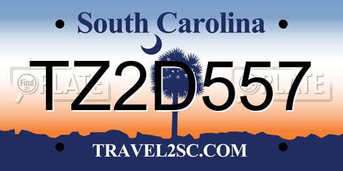 TZ2D557 South Carolina License Plate