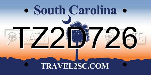 TZ2D726 South Carolina License Plate