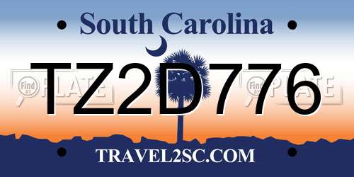 TZ2D776 South Carolina License Plate
