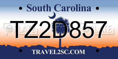 TZ2D857 South Carolina License Plate