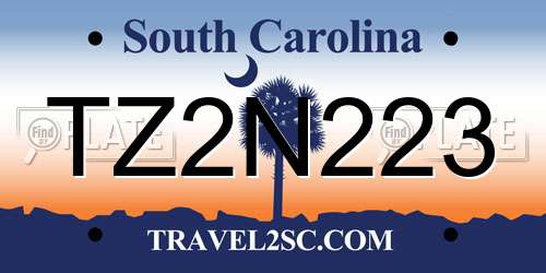 TZ2N223 South Carolina License Plate