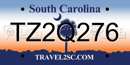 TZ2Q276 South Carolina License Plate