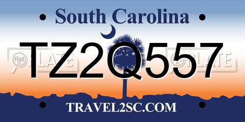 TZ2Q557 South Carolina License Plate