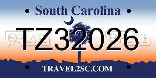 TZ32026 South Carolina License Plate
