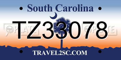 TZ33078 South Carolina License Plate