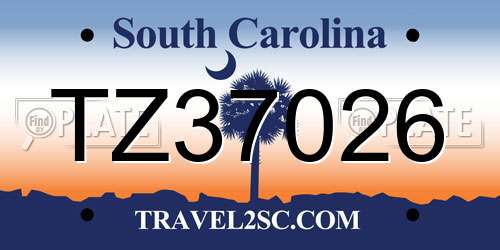 TZ37026 South Carolina License Plate