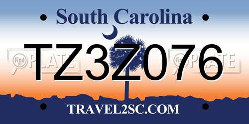 TZ3Z076 South Carolina License Plate