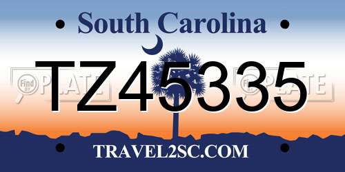 TZ45335 South Carolina License Plate