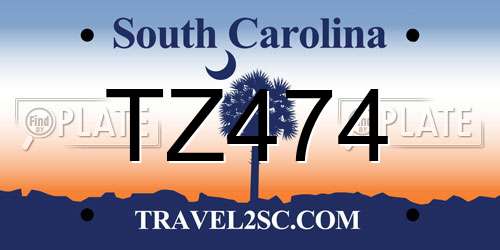TZ474 South Carolina License Plate