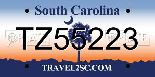 TZ55223 South Carolina License Plate
