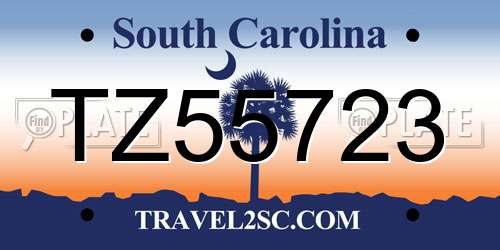 TZ55723 South Carolina License Plate