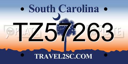 TZ57263 South Carolina License Plate
