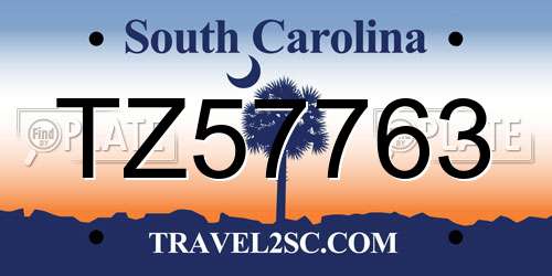 TZ57763 South Carolina License Plate