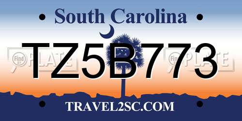 TZ5B773 South Carolina License Plate