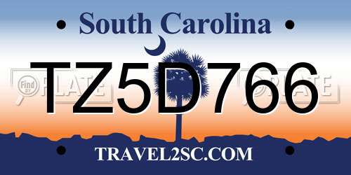 TZ5D766 South Carolina License Plate