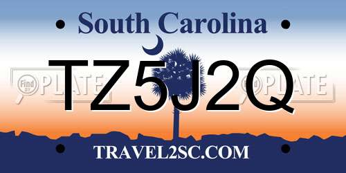 TZ5J2Q South Carolina License Plate