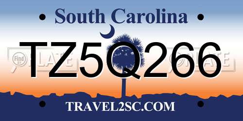 TZ5Q266 South Carolina License Plate