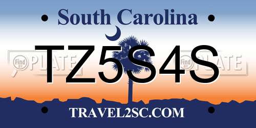 TZ5S4S South Carolina License Plate