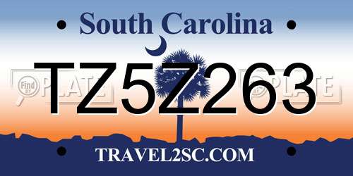 TZ5Z263 South Carolina License Plate