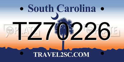 TZ70226 South Carolina License Plate