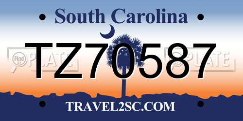 TZ70587 South Carolina License Plate