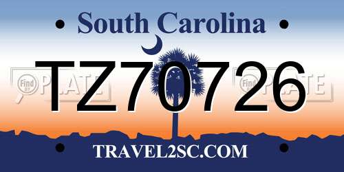 TZ70726 South Carolina License Plate