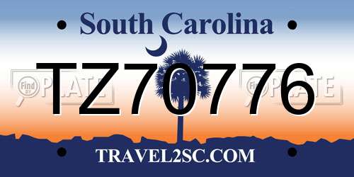 TZ70776 South Carolina License Plate