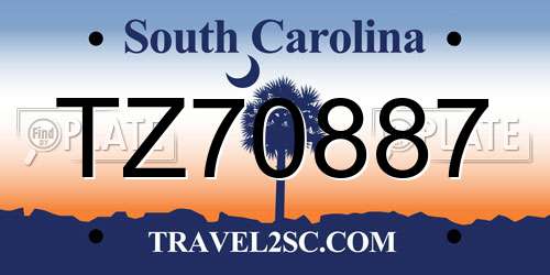 TZ70887 South Carolina License Plate