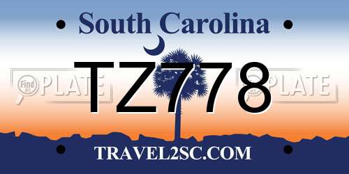 TZ778 South Carolina License Plate