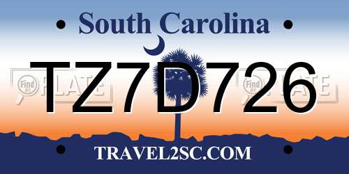 TZ7D726 South Carolina License Plate