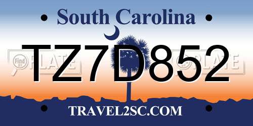 TZ7D852 South Carolina License Plate