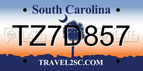 TZ7D857 South Carolina License Plate