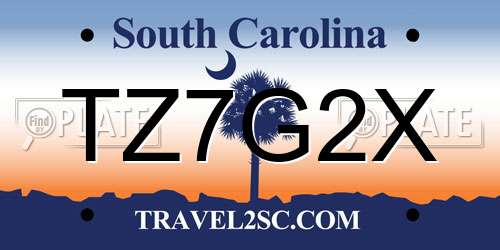 TZ7G2X South Carolina License Plate